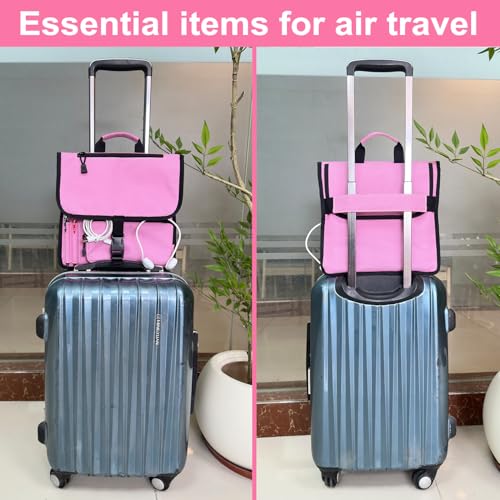 Airplane Seat Storage Pocket, International Travel Essentials,Airplane Pocket Organizer, Airplane Travel Accessories,Removable Toiletry Bag Designed (pink) - color: pink