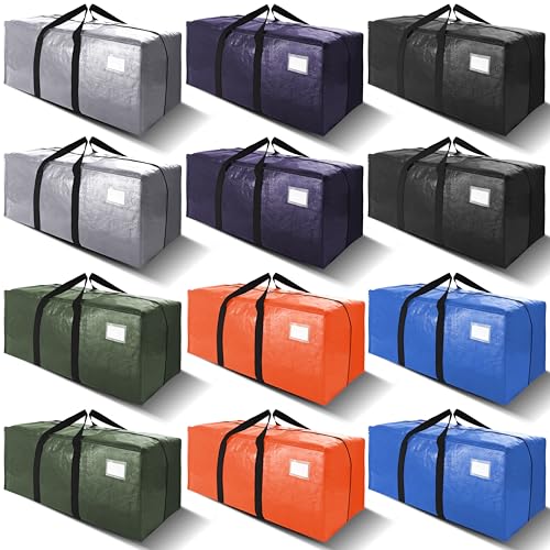 VELVETSURE 12 Pack Heavy Duty Extra Large Moving Bags W/Backpack Straps - Strong Handles & Zippers, Storage Totes For Space Saving, Fold Flat, Alternative to Moving Box and Storage Bin, Multicolor - color: Multicolor, size: 24 Gal - 12 Pack