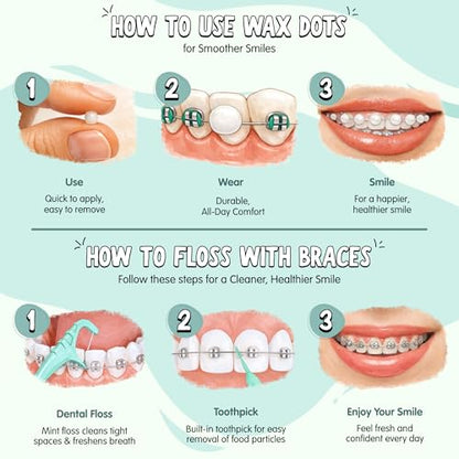 Braces Care Essentials with Sonic Toothbrush, Orthodontic Wax and Floss Picks for Daily Braces Cleaning and Comfort for Kids, Teens and Adults