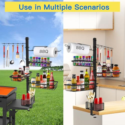 Griddle Caddy Organizer for Blackstone Griddle Accessories, for Husband & Dad & Him, Outdoor Kitchen Accessories, BBQ Grill Picnic Utensil Condiment Caddy with Paper Towel Holder