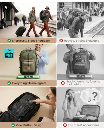 Fanwoli Rolling Vacuum Backpack Travel with One-Button Compression, 55L Expandable, Water Resistant Carry-On Suitcase Luggage, Ideal for Outdoor/Family/Trips - color: Green