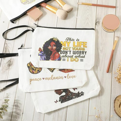 Roowest 8 Pcs Juneteenth African American Gifts for Women Bulk Inspirational 4 Tote Bags 4 Makeup Bags Zipper Work Travel(Classic Style) - style: Classic Style