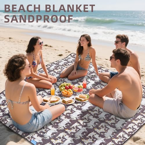 Double Thickened Picnic Blanket, 80x80 Inches, White Fish Pattern, Cotton Filled, Portable Foldable with Leather Carry Strap, Beach and Camping - color: Cat & Dog, size: 80"x80"