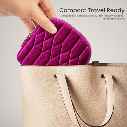 2026 New Travel Jewelry Case, Small Travel Jewelry Bag with Zipper, 5-Layer velvet Travel Jewelry Pouch for Bracelet Rings Earring, chain,pendants,Bracelet (Rose Violet) - color: Rose Violet