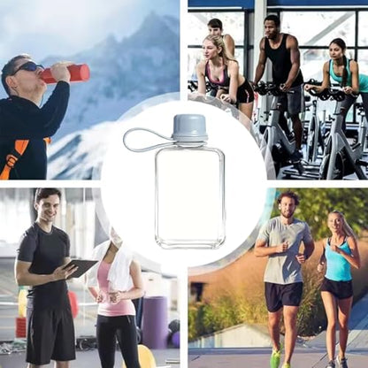 8.2 oz/240 ml Flat Travel Water Bottle, BPA Free Tritan Reusable Plastic Water Bottles Square Plastic Flask Pocket for Camping, Fitness, Outdoor Sports, Fits Purse and Pocket（Blue） - color: Blue