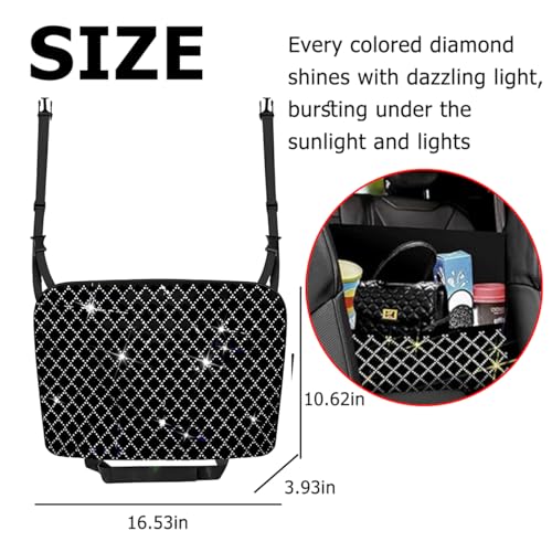 zipelo Bling Car Net Pocket Handbag Holder, Rhinestone Vehicle Backseat Purse Organizer Between Seats, Diamond Hanging Storage Bag Barrier of Pet Kids, Universal Automotive Accessories (White) - color: White