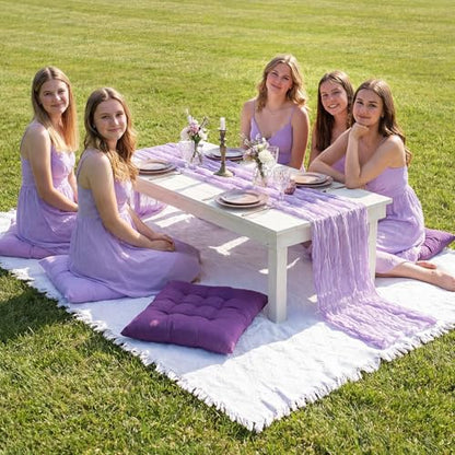 Extra Large Outdoor Picnic Blanket with Table Runner and Floor Pillow Cushion for Picnic Wedding Birthday Baby Shower Backyard(91 x 71'',Purple,6-Person) - color: Purple