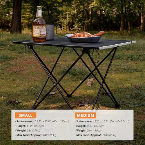 MOON LENCE Ultralight Folding Camping Table, Compact,Portbale with Carry Bag, for Outdoor Cooking, Picnic, Camp, Boat, Travel (Black - S) - color: Midnight Black, size: Small