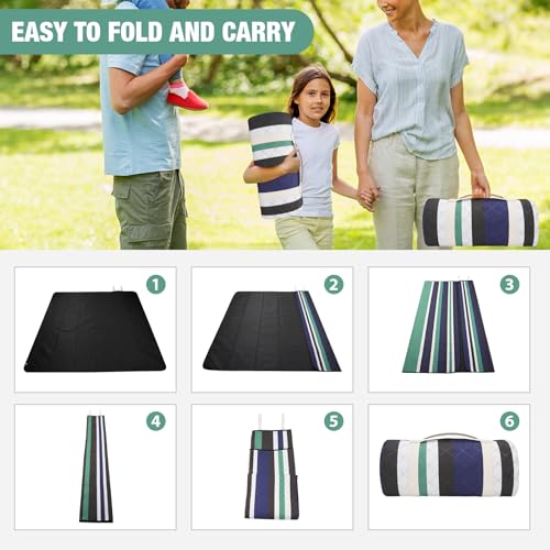 Picnic Blankets Outdoor Extra Large - 80"x80" Waterproof Beach Blanket, Machine Washable 3-Layer Foldable Park Mat with Sandproof Backing for Grass, Hiking, Travel, Concerts, Indoor (NavyBlue) - color: Navy