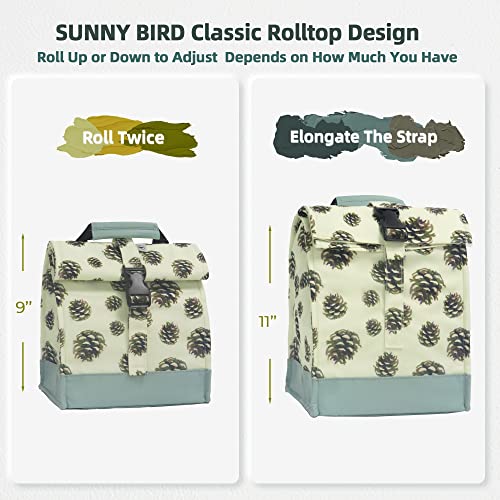SUNNY BIRD Insulated Lunch Bag Rolltop Lunch Cooler Cute Lunch Box for Girls, Teens and Kids (Pinecone) - color: Pinecone