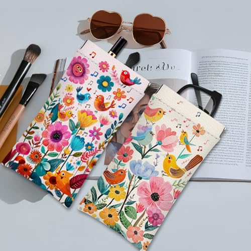 Eyeglasses Sunglasses Case PU Soft Squeeze Top Glasses Pouch for Women Student,Floral Pattern Portable Anti Scratch - color: Blue