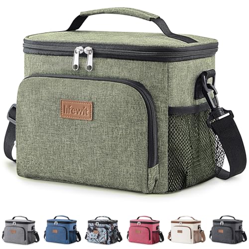 Lifewit Reusable Insulated Lunch Bag, Portable Cooler Freezable Soft Lunchbox Leakproof with Adjustable Shoulder Strap for Men Women Adult for Work Picnic or Travel, 9L 12 Can, Dark Green - color: Dark Green, size: Medium(9L)