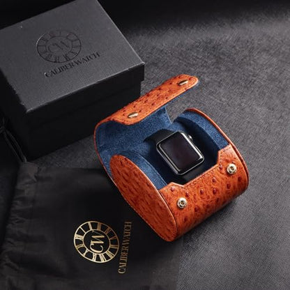 Genuine Napa Leather Watch Roll Travel Case - Travel Watch Rolls and Leather Watch Display Cases with Velvet Interior - Watch Storage Organizer Men's By CALIBERWATCH (Cognac - Single) - color: Cognac - Single