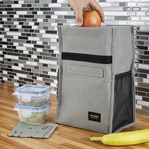 2nd Childhood Rolltop Lunch Bag for Work or School – Compact, Foldable & Low Profile Design – Insulated Reusable Bag with Handle – Slim, Durable & Stylish - 3.5L (Grey) - color: Gray