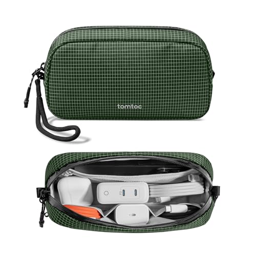 tomtoc Electronics Organizer Travel Case Performance, Water Resistant Bag Cable Tech Pouch Accessories, Carry Storage for Cord, Phone, Cables, Airpods, USB Flash Drive, Daily Items - color: Green Plaid, size: Small