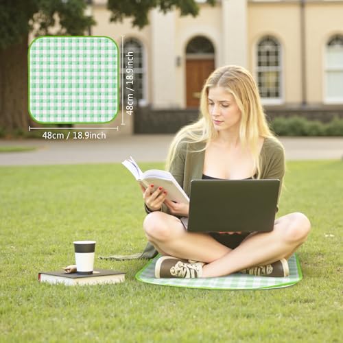 TENOC Small Picnic Blanket 1 Pack for Hiking & Camping, Ultra-Light Foldable Sit Pad for One Person, Waterproof Portable Single Seat Mat for Park, Backpacking & Stadium, Green Grid, 19"x19"
