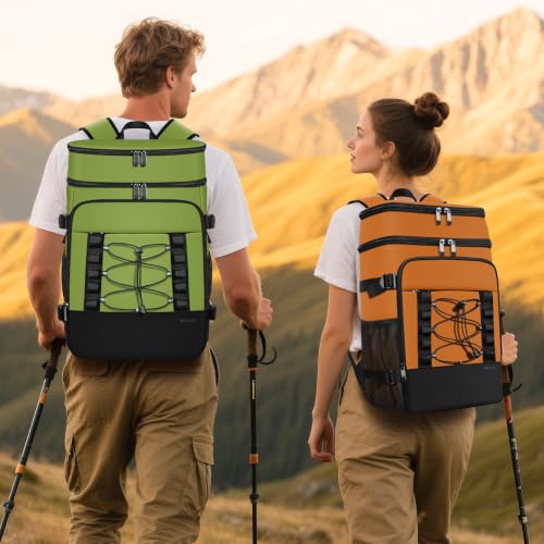 MIYCOO Cooler Backpack - 40 Cans Insulated Backpack Cooler for Men & Women, Portable 2 Leak Proof Compartments Coolers Bag for Beach Travel Picnic Lunch Hiking BBQ Camping - color: Green