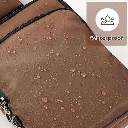BROADREAM Sling Bag, Crossbody Bag with Anti-Theft Lock Zipper, RFID Blocking & Water Resistant for Travel Work Sport - color: Brown