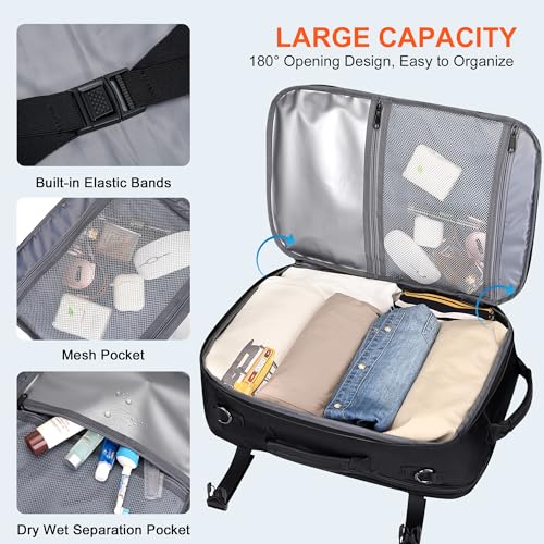 PIJUSHI Travel Backpack for Women Men Carry on Suitcase Backpack Flight Approved Personal Item Bag Fits 16 Inch Laptop(PE035 Black) - color: Black