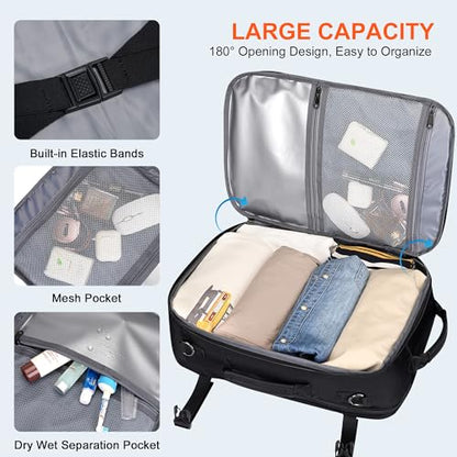 PIJUSHI Travel Backpack for Women Men Carry on Suitcase Backpack Flight Approved Personal Item Bag Fits 16 Inch Laptop(PE035 Black) - color: Black
