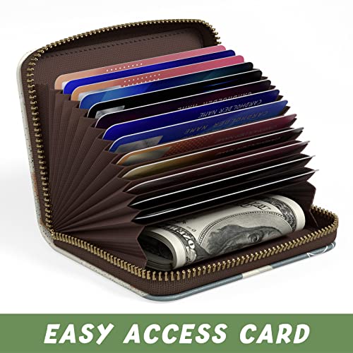 Aiawoxc Credit Card Holder, Small RFID Wallet Slim Leather Card Organizer Case with Zipper and Keychain, Abstract Boho Leaves - color: B-Desert Leaf, size: Keychain