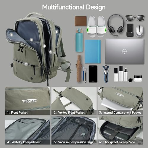 Vacuum Compression Backpack, Carry-On Size Travel Backpack with Vacuum System and Pump, Expands to 55L Packing Capacity, Fits 17” Laptop & 5–7 Days of Clothes, Water-Resistant Compression Backpack - color: Greenish Gray, size: 55L