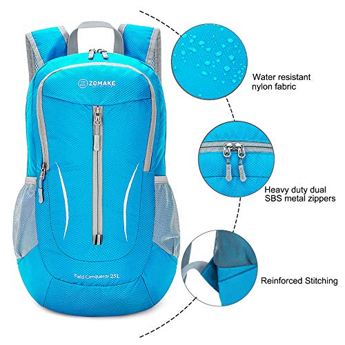 ZOMAKE Ultra Lightweight Packable Backpack 25L, Foldable Hiking Backpacks Water Resistant Small Folding Daypack for Travel(Light Blue) - color: Light Blue