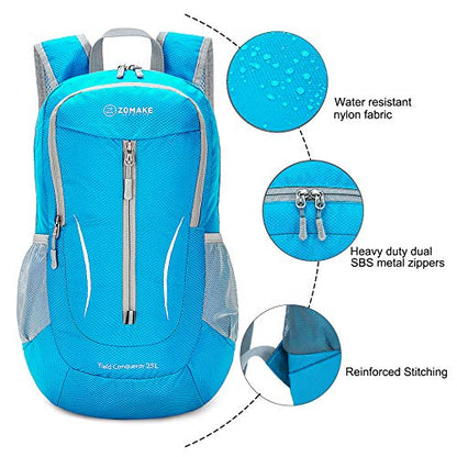 ZOMAKE Ultra Lightweight Packable Backpack 25L, Foldable Hiking Backpacks Water Resistant Small Folding Daypack for Travel(Light Blue) - color: Light Blue
