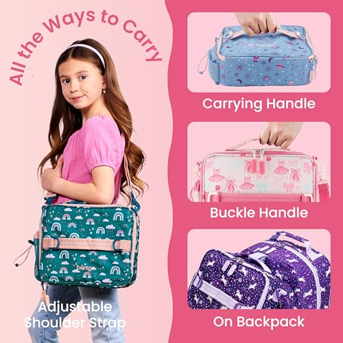 Bentgo Kids Prints Lunch Bag - Double-Insulated, Reusable, for Kids 3+, Adjustable Strap; Holds Lunch Box/Water Bottle/Snacks; Easy-Clean, Water-Resistant, Pockets (NEW Ballet & Bows) - color: Ballet & Bows