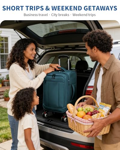 ECOHUB Carry On Luggage Airline Approved, 21 Inch Height Softside Carry On Suitcase with Spring Shock-Absorbing Spinner Wheels, Lightweight Travel Luggage with TSA Lock, Fits 22x14x9 Carry-On Bag - color: Turquoise