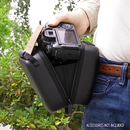 USA Gear Hard Shell Camera Case for DSLR & Mirrorless Cameras, Compatible with Canon, Nikon, Sony & Fujifilm - Fits EOS R100, Rebel T7 / 2000D, Nikon Z30, Sony A7III / A7 IV, Fujifilm X-T5 / X-T50 - color: Black Vegan Leather