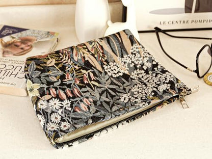 HAPPYHEIDI Cute Floral Makeup Bag Cosmetic Travel Pouch with Bottom and Zipper, Purse Make Up Organizer, Aesthetic Textured Fabric, Large - color: Classic Black Floral Large