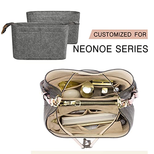 Felt Tote Bag organizer with Zipper Small Purse Organizer Insert With 2 Packs fits NeoNoe Series,Grey | With Zipper, Purse Organizer Insert, 2 Packs, Fits NeoNoe Series - color: Grey