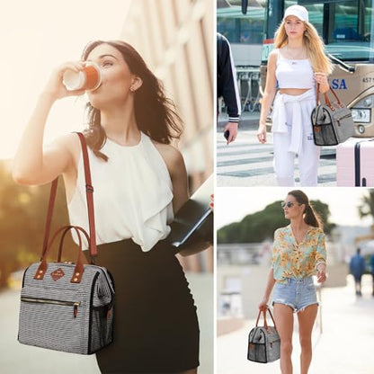 LOKASS Lunch Bag Insulated Lunch Box Wide-Open Lunch Tote Bag with Removable Shoulder Strap for Women/Men Adults Work Picnic Beach Travel(Stripes) - color: Thin Stripe