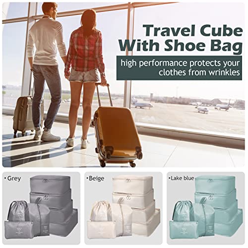 Chumia 21 Set Packing Cubes Back to School Travel Clothes Luggage Suitcases Organizer Trip College Dorm Toiletry Shoes Bag(Beige, Gray, Lake Blue)