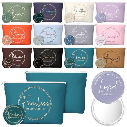 Geelin 12 Sets PCT Week Gifts Bulk Christian Gifts for Women Religious Makeup Bag and Compact Mirror Inspirational Gift for Teacher Nurse Staff Coworker Team Church Group Bible Study Member (Vintage) - color: Vintage