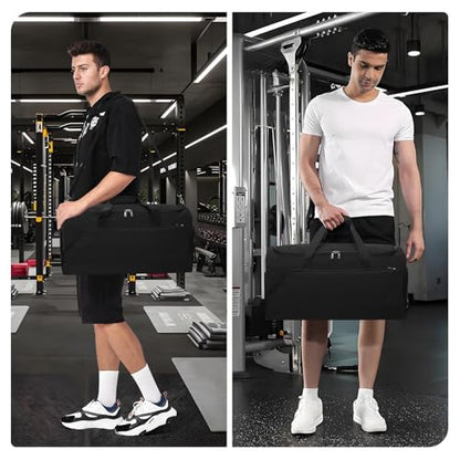 iFARADAY Men's Gym Bag with Shoes Compartment, 24 inch, Black | 52L, Multi Pockets, Sport Duffle Bag, Travel, Fitness & Workout - color: Black