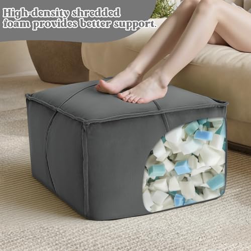 MeMoreCool Stuffed Round Pouf Ottoman Foot Rest, Floor Pouf Foot Stool with Soft Foam Chunk Filling, Small Round Ottoman Footstool Circle Footrest for Living Room - color: Piping Dark Grey