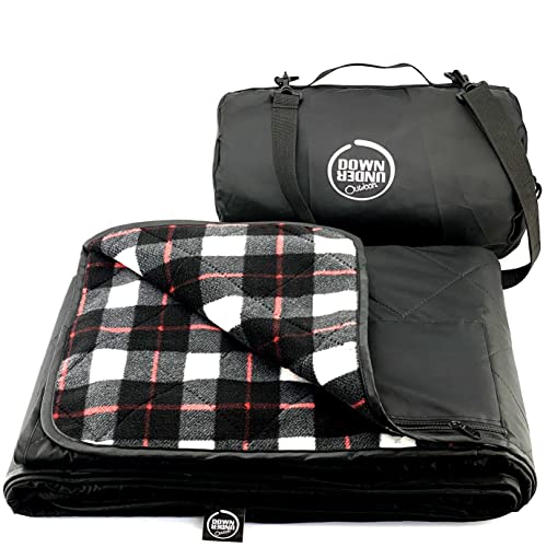 DOWN UNDER OUTDOORS Large Waterproof Windproof Extra Thick 350 GSM Quilted Fleece, or Sherpa Stadium Blanket - color: Black & White Check