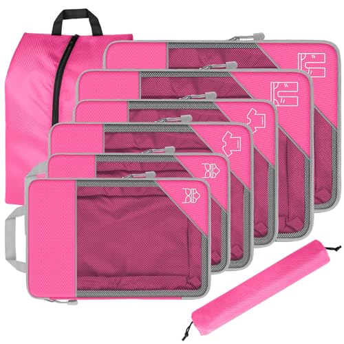 8 Set Compression Packing Cubes for Travel, Expandable Luggage Organizer with Shoe Bag & Laundry Bag - Lightweight Suitcase & Backpack Travel Essentials (Pink) - color: Pink