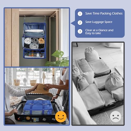 Surblue Hanging Shelves Travel Storage Bag Compression Packing Cube for Suitcase Portable Closet Organizer Collapsible with Extension Layer Large Capacity,Blue,XXL - color: A-Blue, size: XXL 15.7*11.8*23.6in