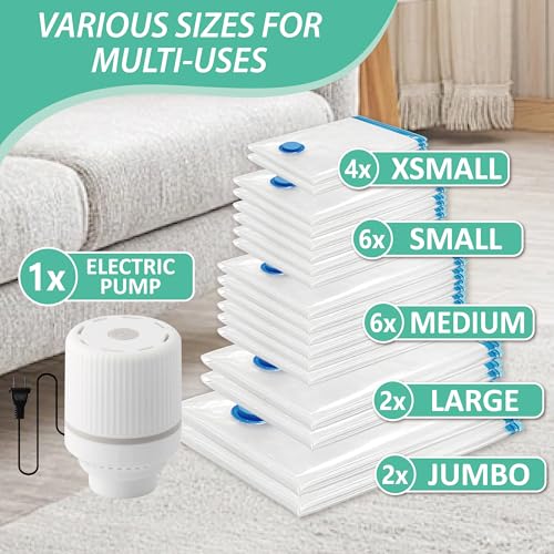 Cozy Essential 20 Pack Vacuum Storage Bags with Electric Pump, Vacuum Seal Bags for Clothing, Pillows, Blanket Bedding Comforters