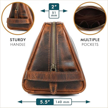 ELIZO Premium REAL Leather Toiletry Bag for Men Dopp Kitt Hanging Mens Toiletry Large TSA Toiletries Bag Shaving Grooming Bag Organizer - size: Large