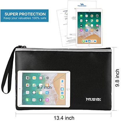 Fireproof Waterproof Money Document Bag - Safe Zipper Bags with Reflective Strip, Fire & Water Proof Storage Organizer Pouch for A4 Important Documents Holder,File,Cash,Passport,Tablet (13.4" x 9.8") - size: 13.4" x 9.8"