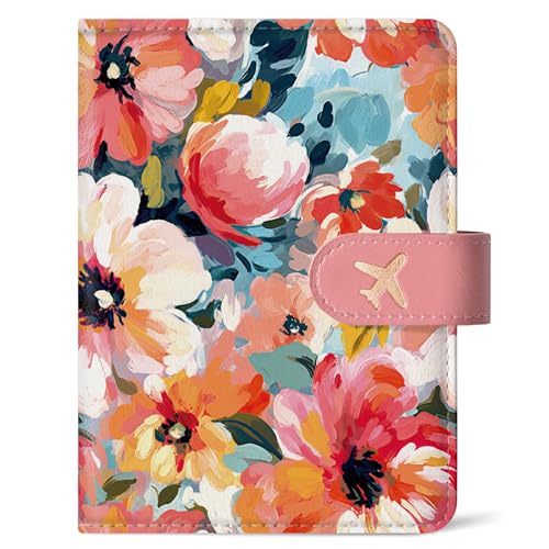 Passport Holder for Travel Essentials, RFID Blocking Leather Cover Wallet with Magnetic Closure, Aesthetic & Cute Passport Book Case for Women and Men - Garden - color: F.Garden