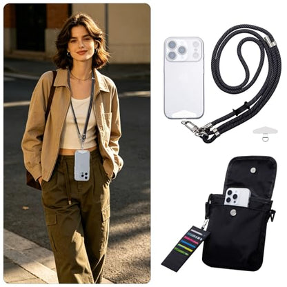 HUA ANGEL Small Crossbody Bag for Women, Phone Lanyard for Women/Men, Cell Phone Purses with Detachable 6-Layer Card Holder - color: Black