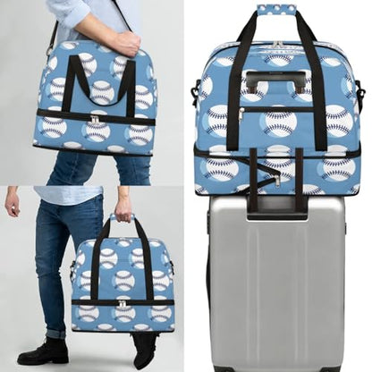 Travel Duffel Bag Baseballs Print Weekender Bag with Shoe Compartment Foldable Overnight Bags for Travel Sports Lightweight Gym Bags for Men Women - color: Baseballs Print
