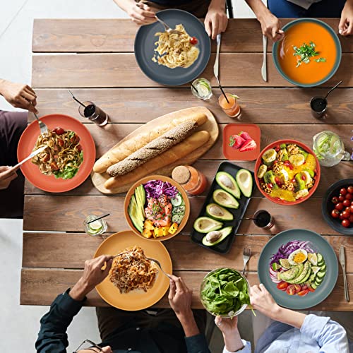 48 Pcs Dinnerware Sets, Unbreakable Plates and Bowls Sets, Reusable Dinnerware Sets for 4 People, Travel Camping Picnic Home Party Cutlery Set, Dishwasher Microwave Safe Dishes - color: Colorful, style: 48PCS