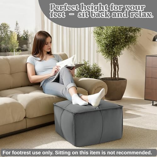 MeMoreCool Stuffed Round Pouf Ottoman Foot Rest, Floor Pouf Foot Stool with Soft Foam Chunk Filling, Small Round Ottoman Footstool Circle Footrest for Living Room - color: Piping Dark Grey