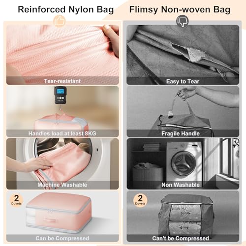 DIMJ Comforter Storage Bag - 110L Ultra Space Saving Self Compression Organize 6 Pack for Duvet, Pillow, Bedding, Blanket Storage Organizer Nylon Compression Bags - color: Pink, size: 110L x 6 Pack